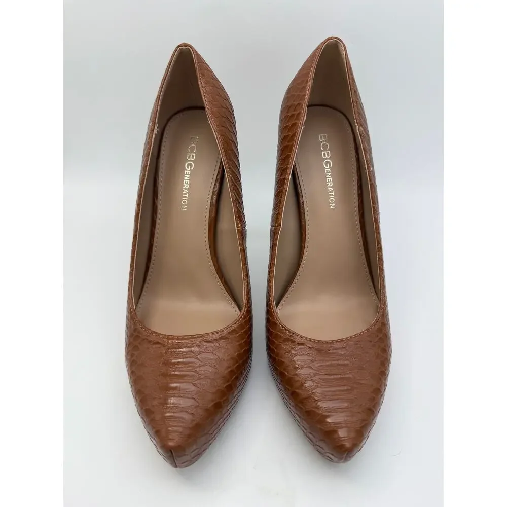 BCBGeneration Penni Camel Brown Close Point Snakeskin 4/5" Heels Shoes Size 7.5M - Picture 2 of 9